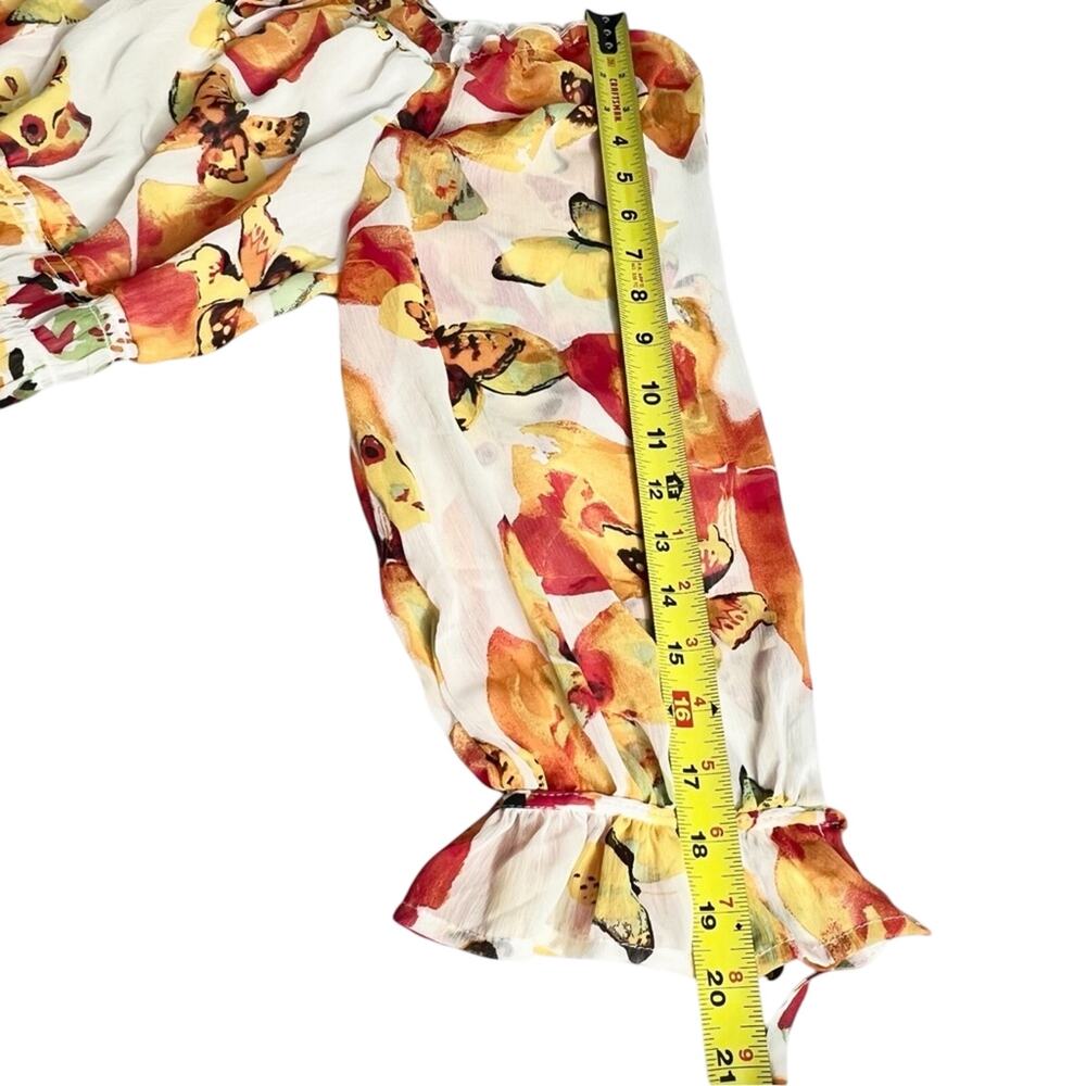 Figueroa & Flower Butterfly Midi Dress L Orange Smocked Peasant Tiered Cottage - Picture 10 of 13